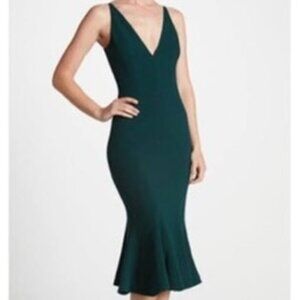 Dress the Population Isabelle Crepe V-Neck Mermaid Dress Pine Green Size M